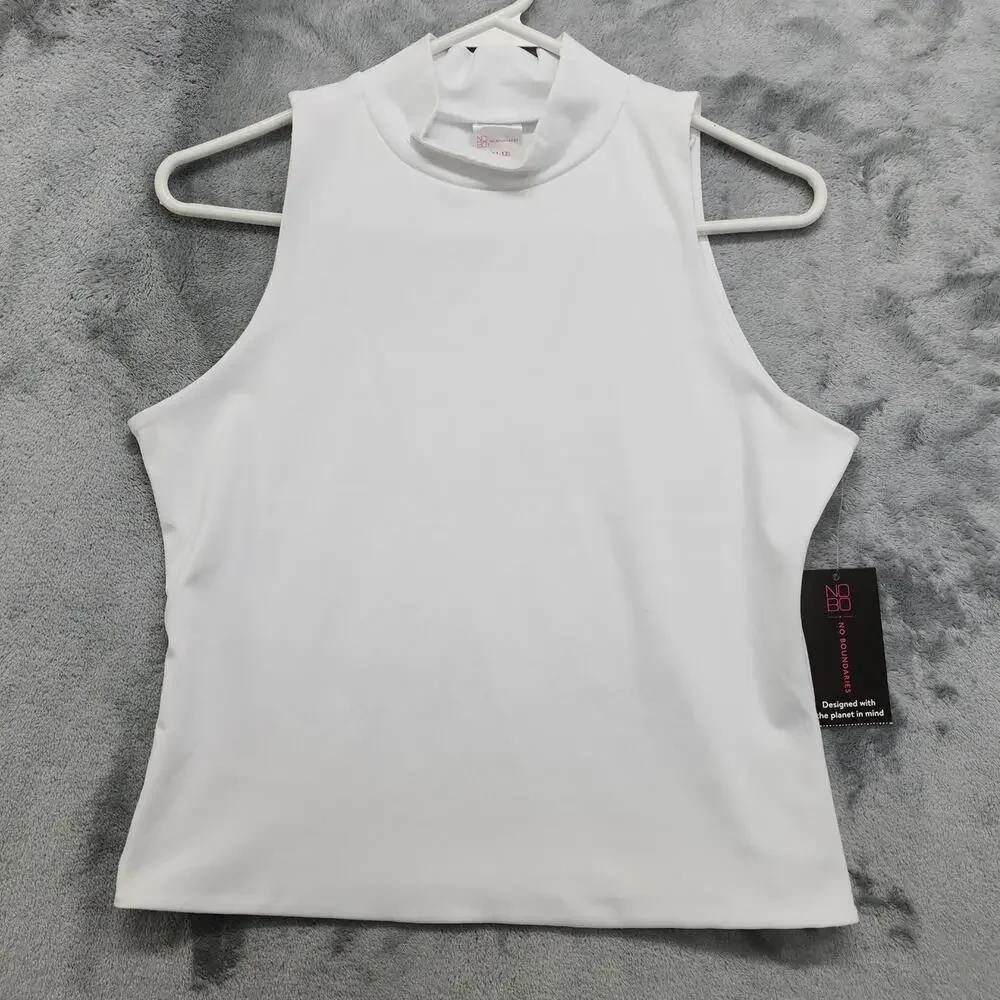 No Boundaries Top Womens L White Sleeveless Mock Neck Pullover Stretch Casual